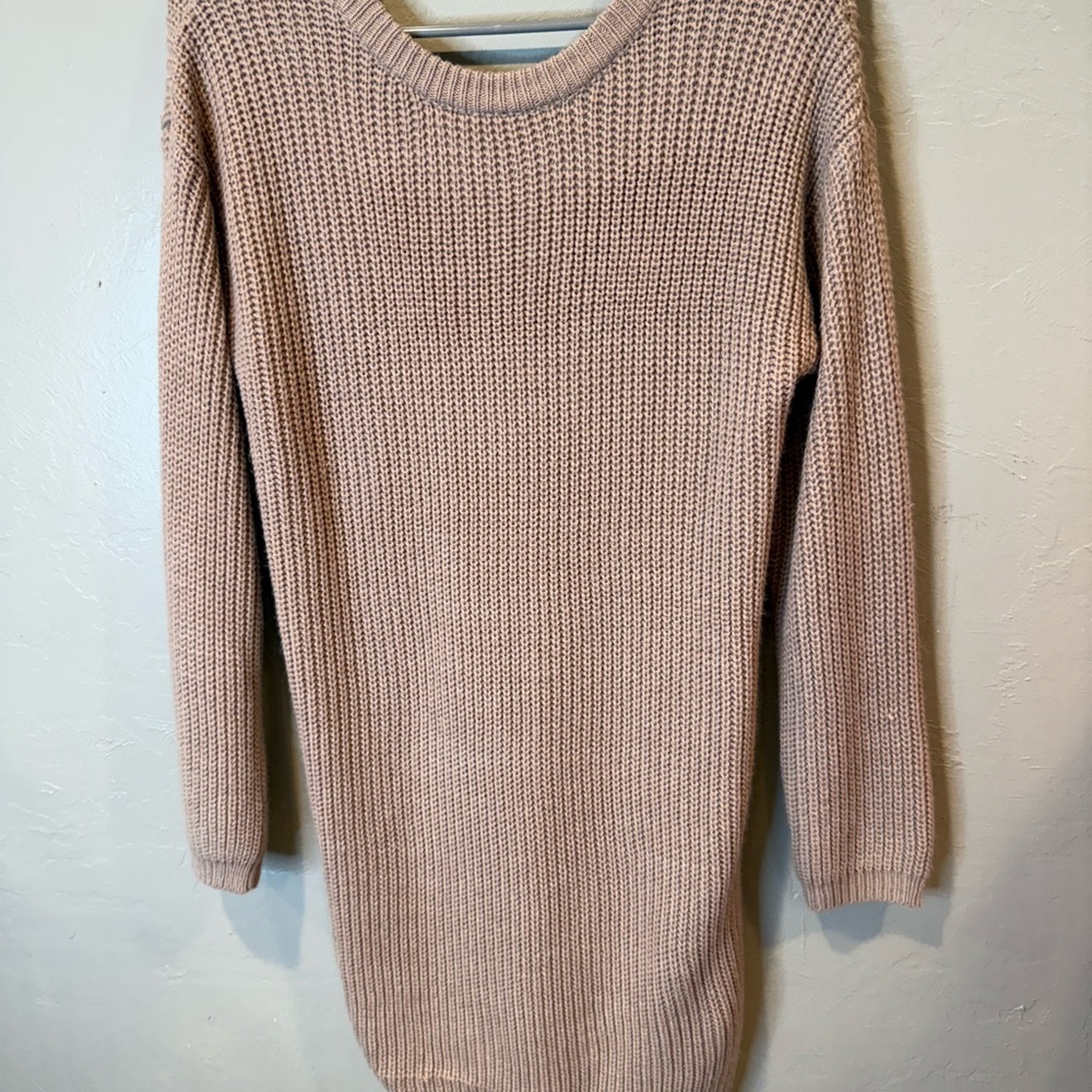 Lulu's Soft Knit Beige Sweater Dress